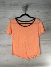 American Eagle Outfitters Shirt Womens Small Orange Scoop Neck Contrast Trim