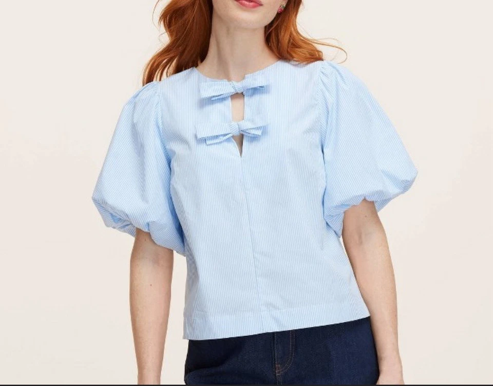 Blusa abullonada a rayas azul/blanco Kate Spade New York X Target para mujer nueva con etiquetas talla XS Foto 4 de 4