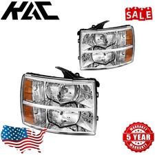 Headlight Assembly For 07-14 Chevy Silverado 1500 2500 3500 Halogen Chromeamber