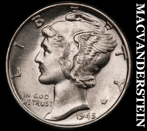1945 Mercury Dime- Silver- Choice Gem Brilliant Uncirculated++++ Luster #J4143