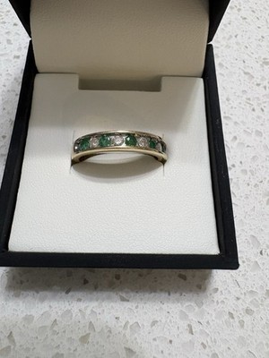 Estate: 10k Y/G Channel Set Emeralds/Diamonds Ring Sz 6.5 Tested 3gr Not Scrap