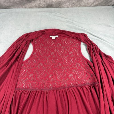 Coldwater Creek Womens 2X Burgundy Lace Yoke Empire Waist Layered Cardigan Top