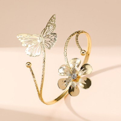 Metal Texture Three-dimensional Flowers Exquisite Hollow Design Butterfly Arm De