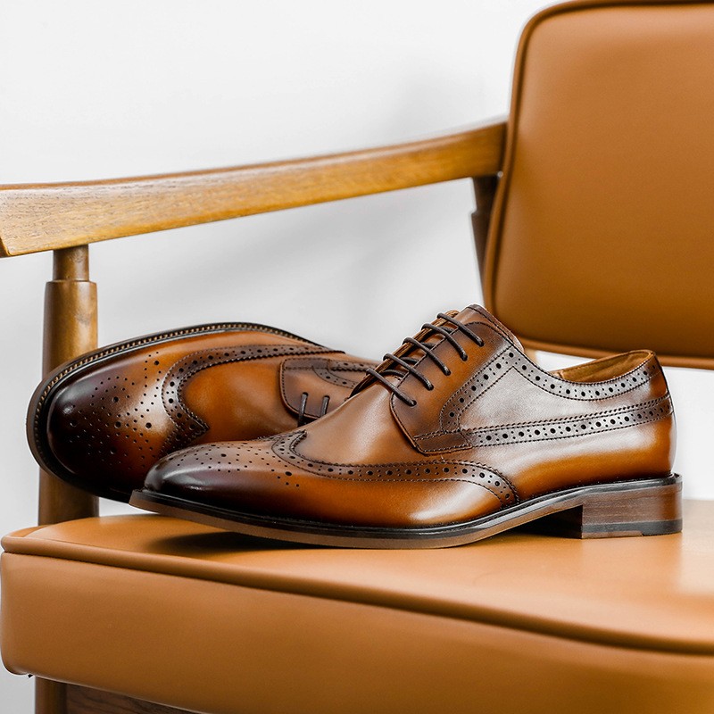 Para Hombres Elegante Nuevo Bloque Retro Moda Con Cordones Tacones Gruesos Cuero de Vaca Zapatos de Boda