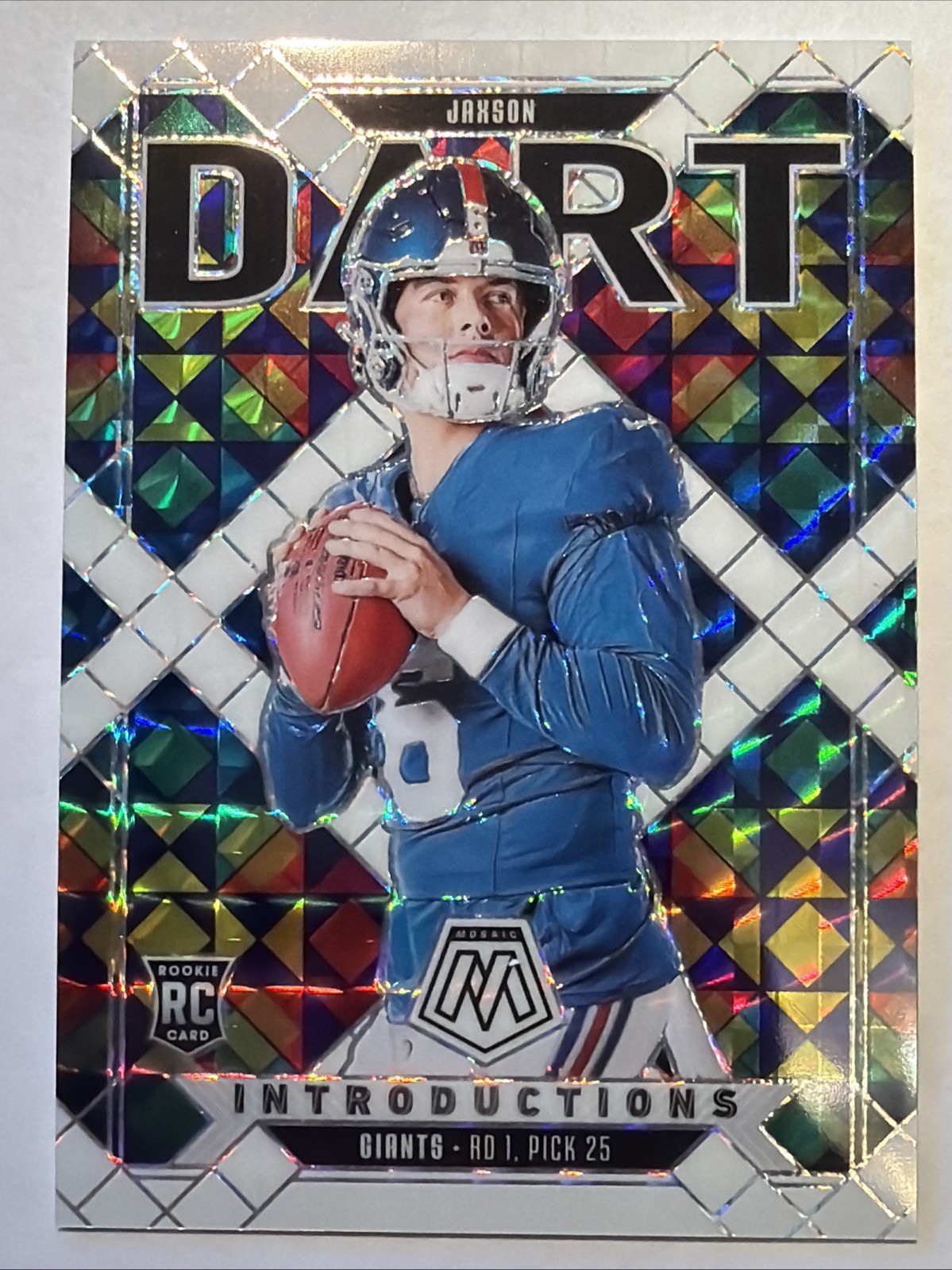 2025 Mosaic Introductions Jaxson Dart White Prizm /25 RC #2 New York Giants