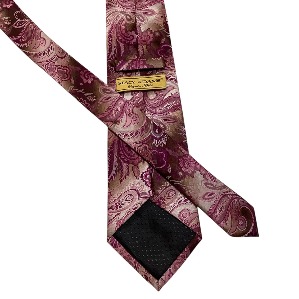 Corbata STACY ADAMS Signature dorada para hombre clásica de diseñador PAISLEY rosa/marrón usada en excelente estado Foto 3 de 3