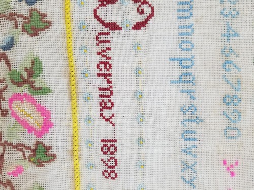 Antique 1898 Cross Stitch Alphabetic & Floral Sampler 62x56cm - Picture 9 of 14