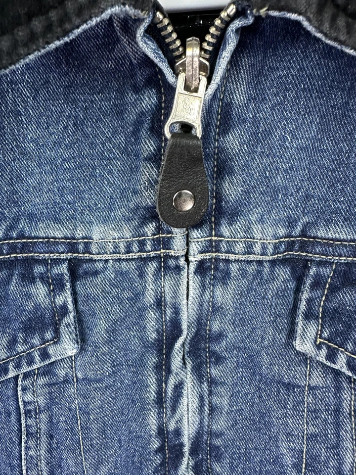 Chaleco vaquero NY Jeans para mujer medio azul negro cuello bolsillos con cremallera estilo vintage Foto 3 de 4