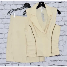 CACHE Ivory Two Piece Corset Style Vest Top & Skirt Outfit Set Size Medium NWT