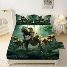 VTKON Twin Dino Sheets Set Green for Boys