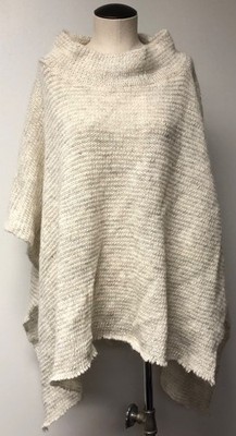 ASTA CREATIVE CLOTHES ICELAND 100% WOOL IVORY GRAY PONCHO LAGENLOOK  SWEATER OS
