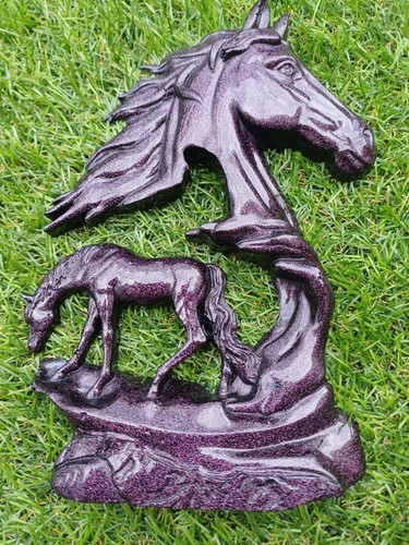 Purple Glitter Black Resin Horse & Foal Ornament or Wall Hanging Plaque - Picture 2 of 3