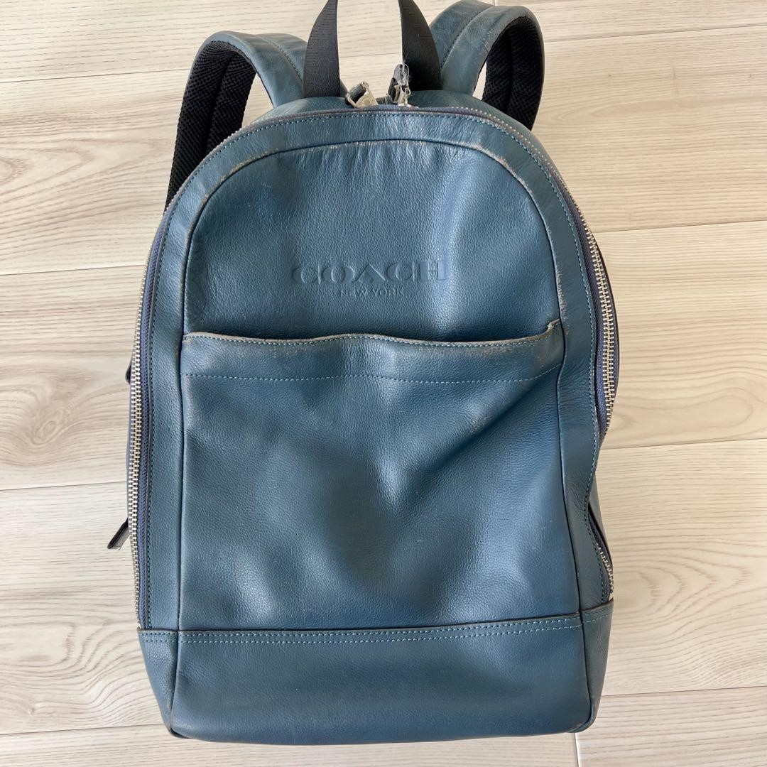 バッグ Rare Vintage COACH Navy Leather Backpack Coach Backpack Rucksack Large Men's Blue Leather Vintage Used From