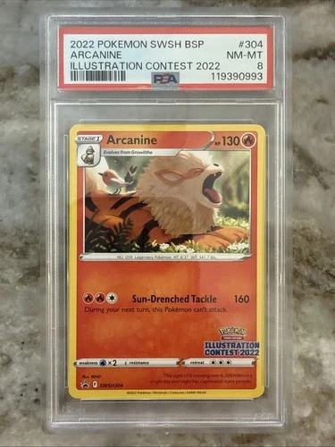 2022 Pokemon: ARCANINE SWSH304 Black Star Promo Illustration Contest PSA 8