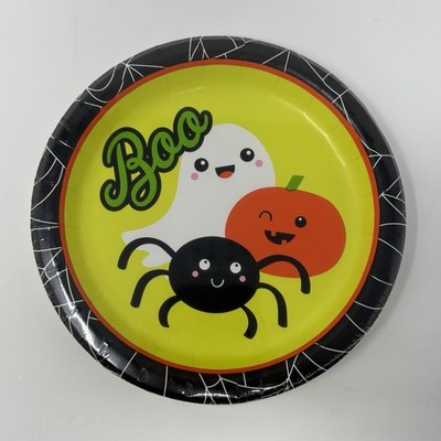 Halloween Paper Plates 8 Count 6.75'' Boo Ghost Pumpkin Spider Party Supplies NIP