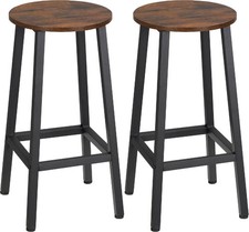 Set 2 Sgabelli Cucina Bar Alti Metallo/Seduta Legno 32.5x32.5x65 Marrone DecHome
