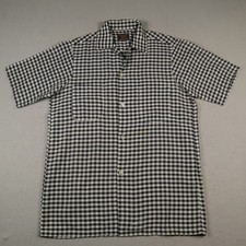 Sears Roebuck Perma Prest Mens Small Short Sleeve Shirt Black White Plaid 60/70s