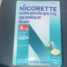 Nicorette Nicotine Polacrilex Gum 4mg White Ice Mint Coated Flavor 100 Pieces