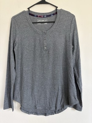 Eddie Bauer Grey Waffle Knit Henley VNeck Long Sleeve SMALL Capsule Wardrobe