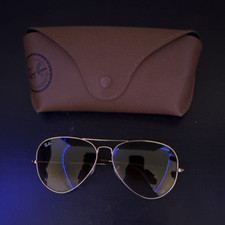 Ray-Ban Aviator Men's Sunglasses Gold Metal Frame Dark Green Glass Tinted Lens