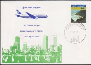 NEW ZEALAND 1989 Air NZ first flight cover Christchurch to Perth W.A.....E3104