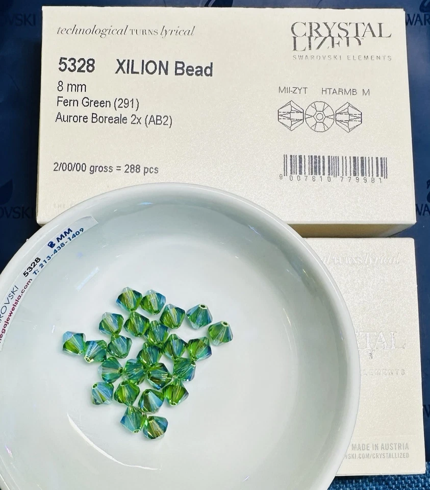 Swarovski 5328 8mm Fern Green AB 2X Austrian Crystal Beads 288 pcs Sealed packs - Image 2 of 3
