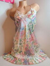 VTG Victoria's Secret Silky Satin Pastel Floral Babydoll Slip Dress Size Lg