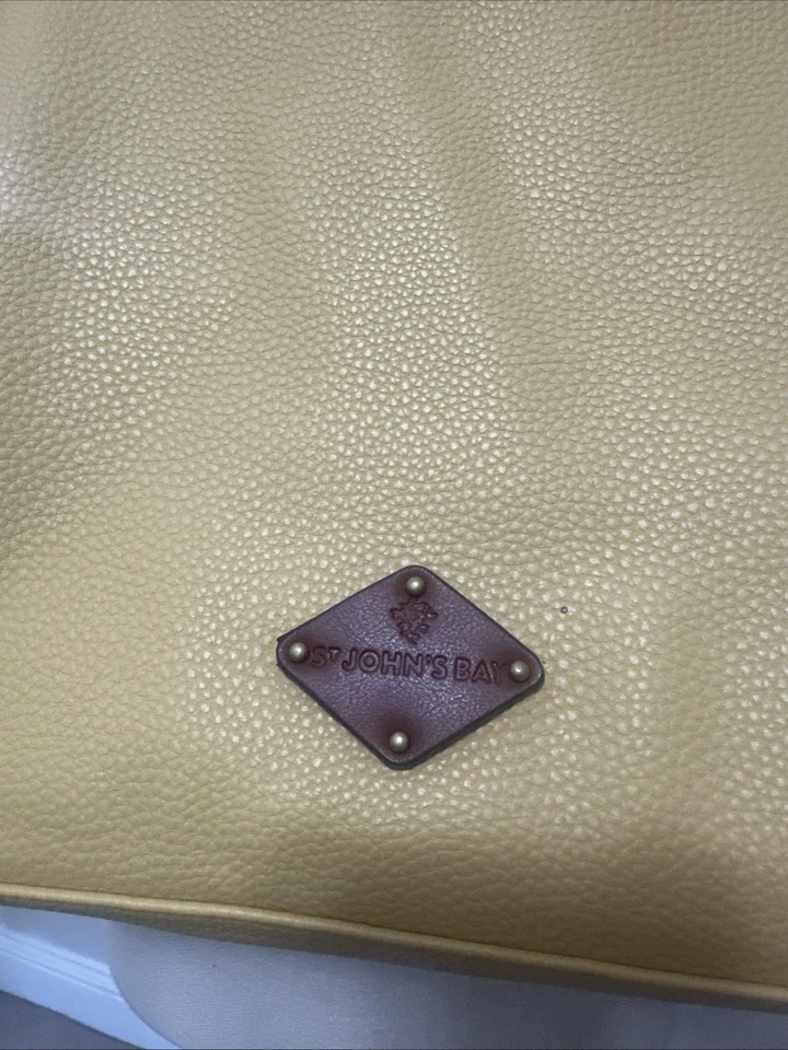 ST. JOHN'S BAY Yellow Faux Pebbled Leather Satchel Tote with Cognac Brown Trim - Image 2 of 4