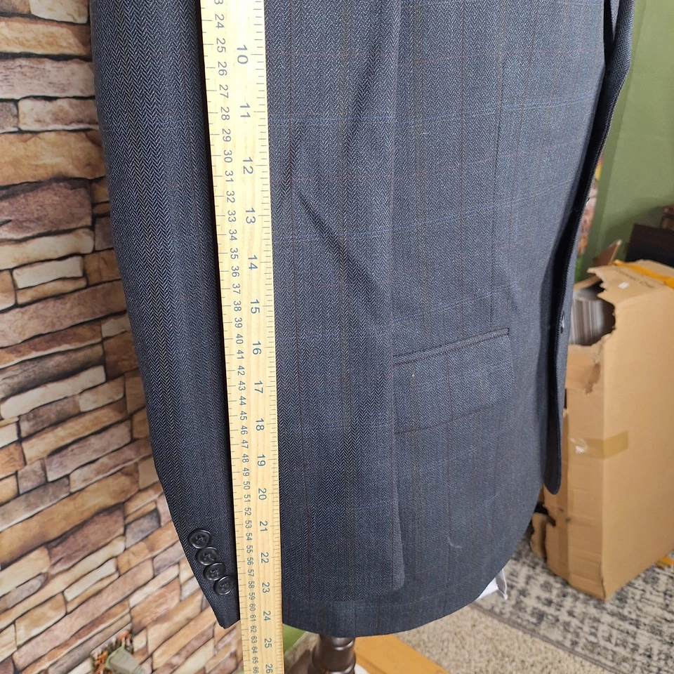 Kilburne & Finch 运动外套男式 44S 深灰色人字形格子 3 按钮 SV — 第 4/4 张图片