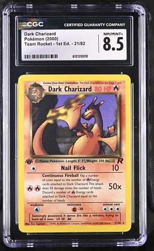 Pokémon English Dark Charizard 21/82 2000 Team Rocket 1st Ed Mega Rare CGC 8.5