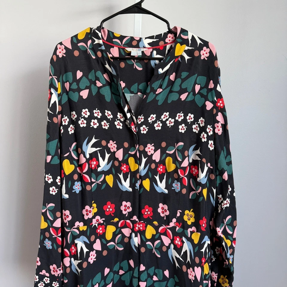 Vestido Boden UK20 US16 Negro Floral Estampado de Pájaros Manga Larga Midi Envolvente Foto 4 de 4
