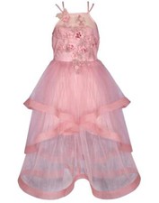 NEW Bonnie Jean Girls Size 8 PINK EMBELLISHED MESH Horsehair Hem Ballgown Dress