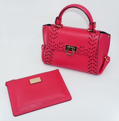 Salvatore Ferragamo Sofia Perforated Leather Satchel Bag, Pamplona, MSRP $2,100