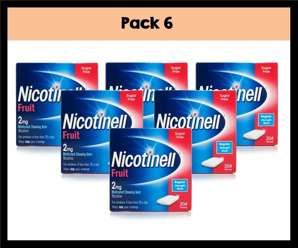 Nicotinell Kaugummi Frucht 2mg 204 Stück 6er Pack -- Ablauf 01-2027