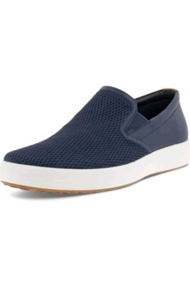 Ecco Men's Soft 7 Perf Slip On Sneaker Marine Blue Leather EU 40 Size 6 - 6.5 US