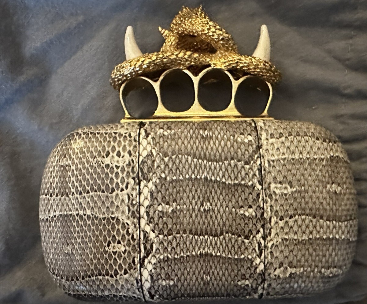 Rare Alexander McQueen Skull Knuckle Box Clutch Snakeskin