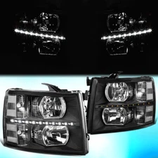FOR 2007-2014 CHEVY SILVERADO PAIR LED DRL STRIP HEADLIGHT/LAMPS BLACK/CLEAR