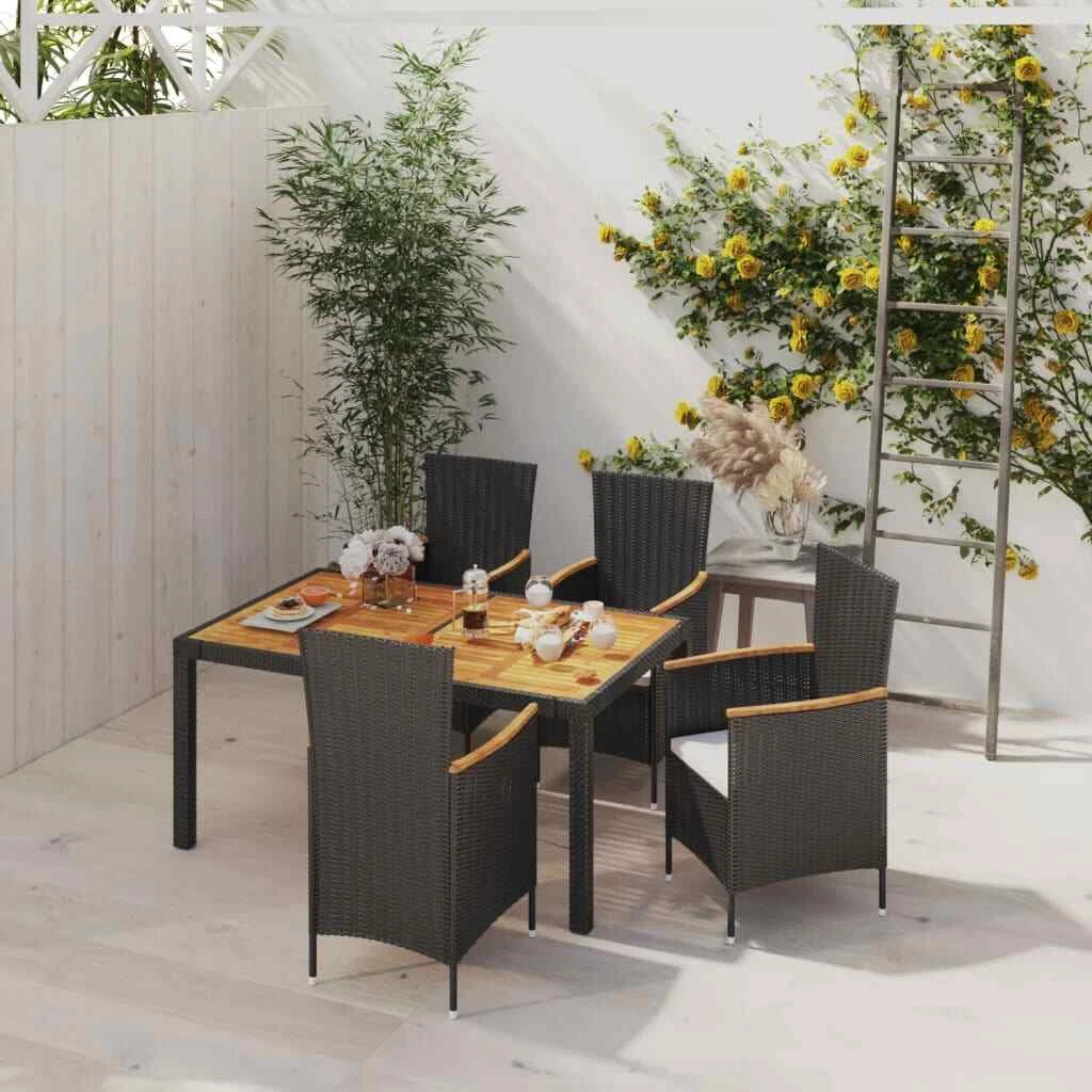 Vidaxl 9 piece outdoor dining set with cheap cushions poly rattan black