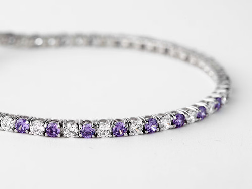 14K White Gold Finish 7" Inch 18Ct Amethyst & Diamond Womens Tennis Bracelet