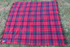 Red Plaid Pure Wool Throw by Blanket British Isles - Thick Fringed