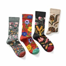 Women's Vintage Floral Print Colorful Knit Socks Hip Hop Style Fashion Footwear