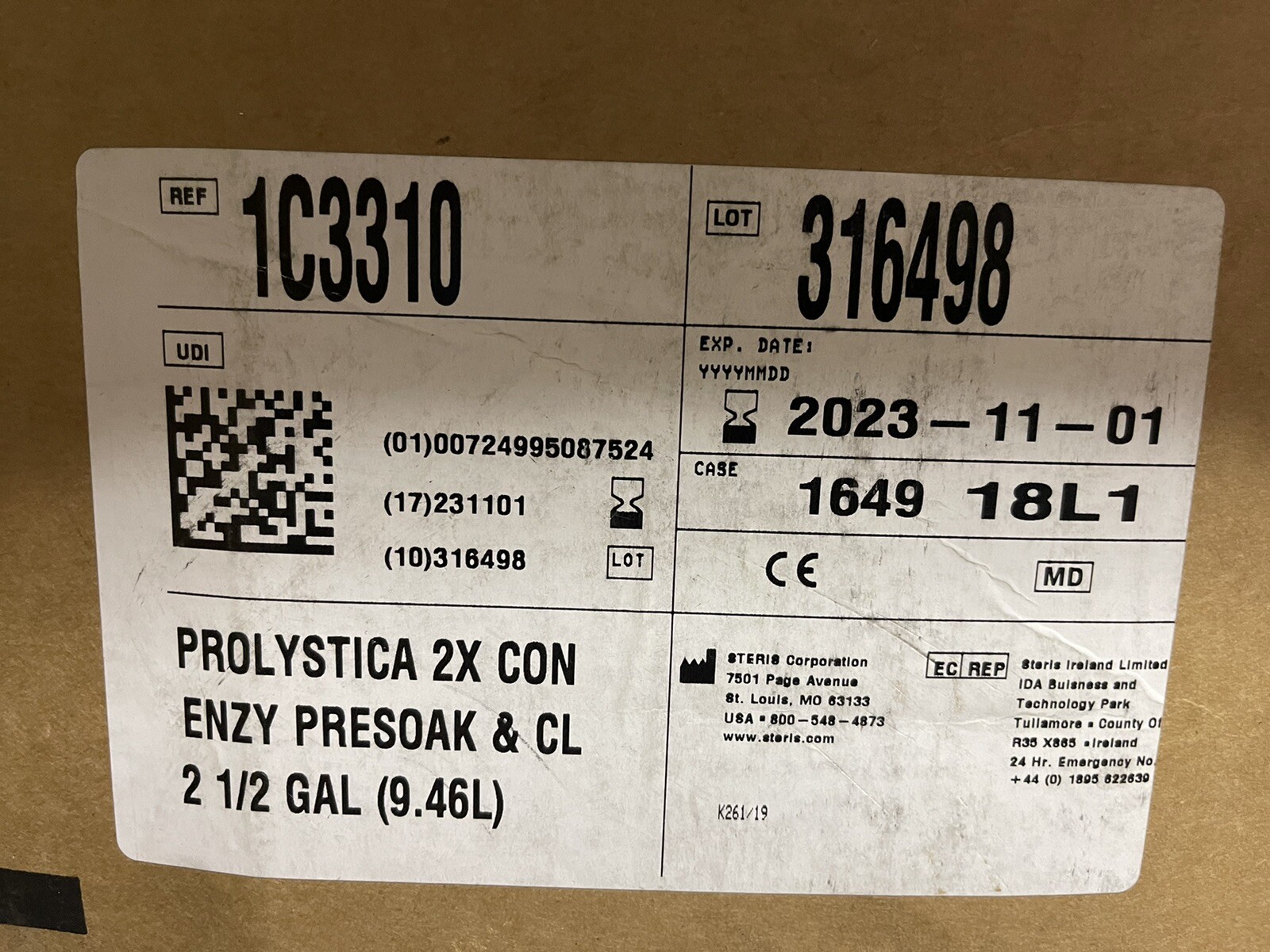 Steris prolystica 2x Conc Enzymatic Presoak and Cleaner Ultra, 2.5gl 11