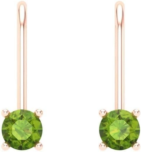 0.52 ctw Natural Green Peridot Gemstone Solid 10k Rose Gold Drop Dangle Earrings - Image 3 of 4