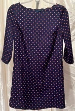 Pim & Larkin Dress Womens XS Scallop Neck 3/4 Sleeve Shift Blue Red Polka Dot