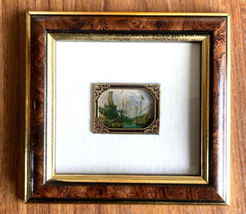 VINTAGE ITALIAN MINI 925 STERLING SILVER FRAMED PAINTING TALL SHIPS CIRA 1700'S - 第 1/5 張圖片
