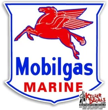 (MOBI-4-2) 12"X12"  MOBIL MARINE GAS PEGUSUS SHIELD GASOLINE DECAL BOAT PUMP