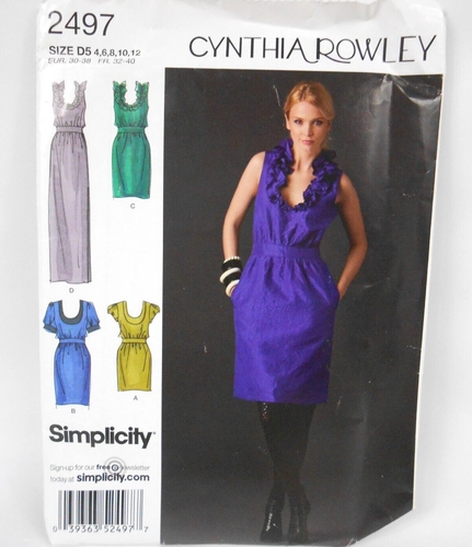 Simplicity Pattern 2497 Misses Cynthia Rowley Dress Short Long Size D5 4-12 - Picture 1 of 3