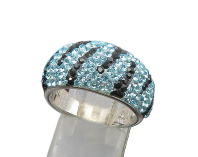 JACMEL 925 Silver  Vintage Blue Crystal Pattern Dome Band Ring Sz 8  RG21821