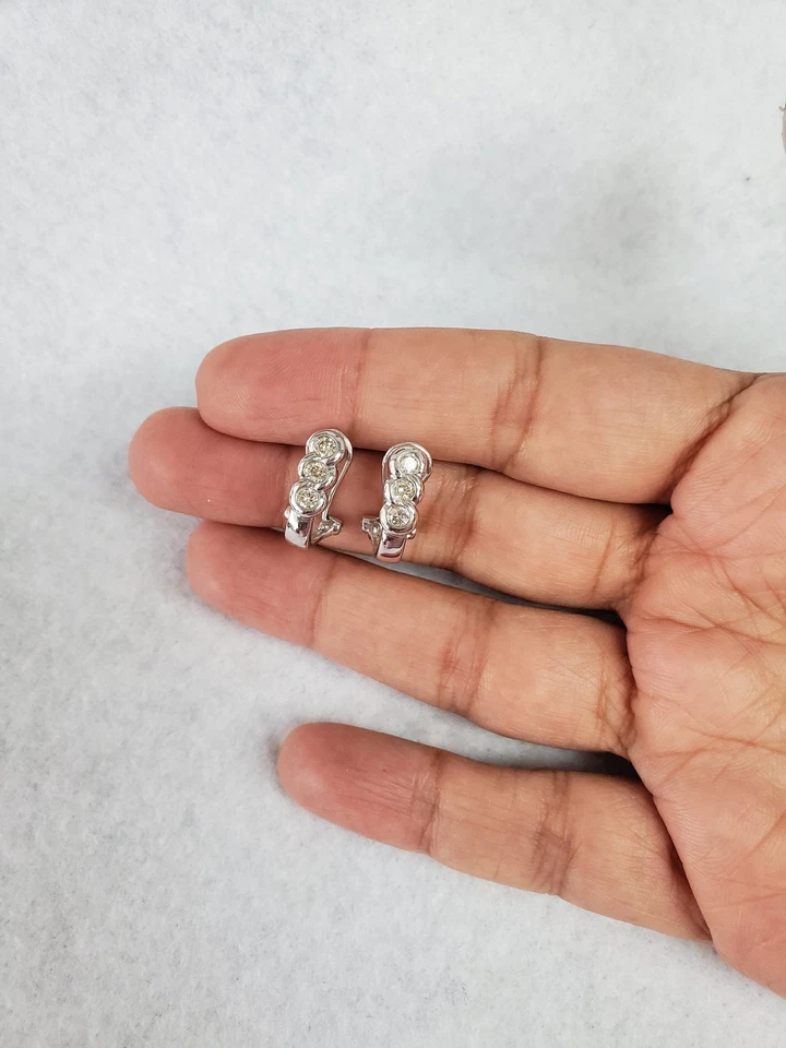 Diamond Bezel Earrings 14k White Gold - Image 3 of 4