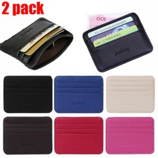 2x Women Men Leather Slim ID Credit Card Holder Case Purse Package Pocket Wallet